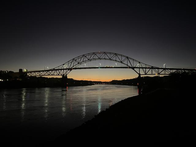 The bridge over the Cape Cod Canal at dusk.