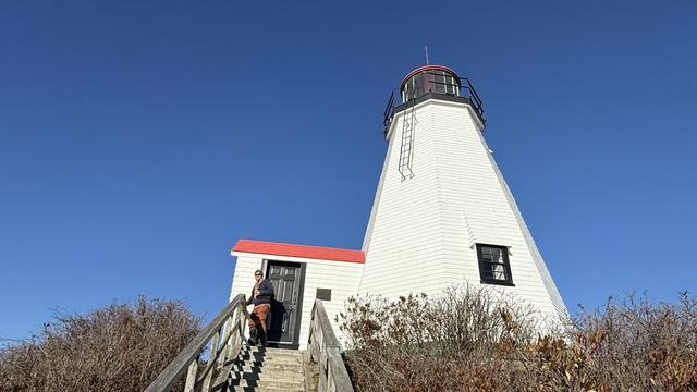 A lighthouse on the bluff.