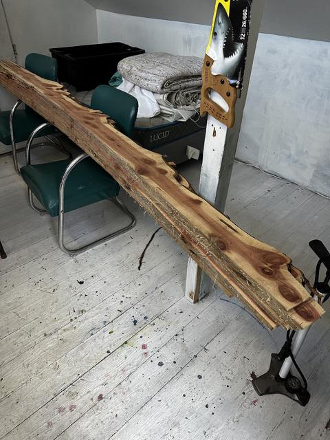 Rough-sawn, live edge still on it. All of that gets cut away, but not yet.