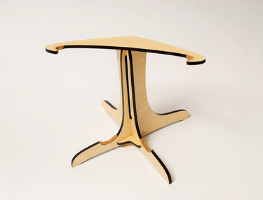 The display stand on its own: a flat-cut crossbar on a slotted post with four curved feet